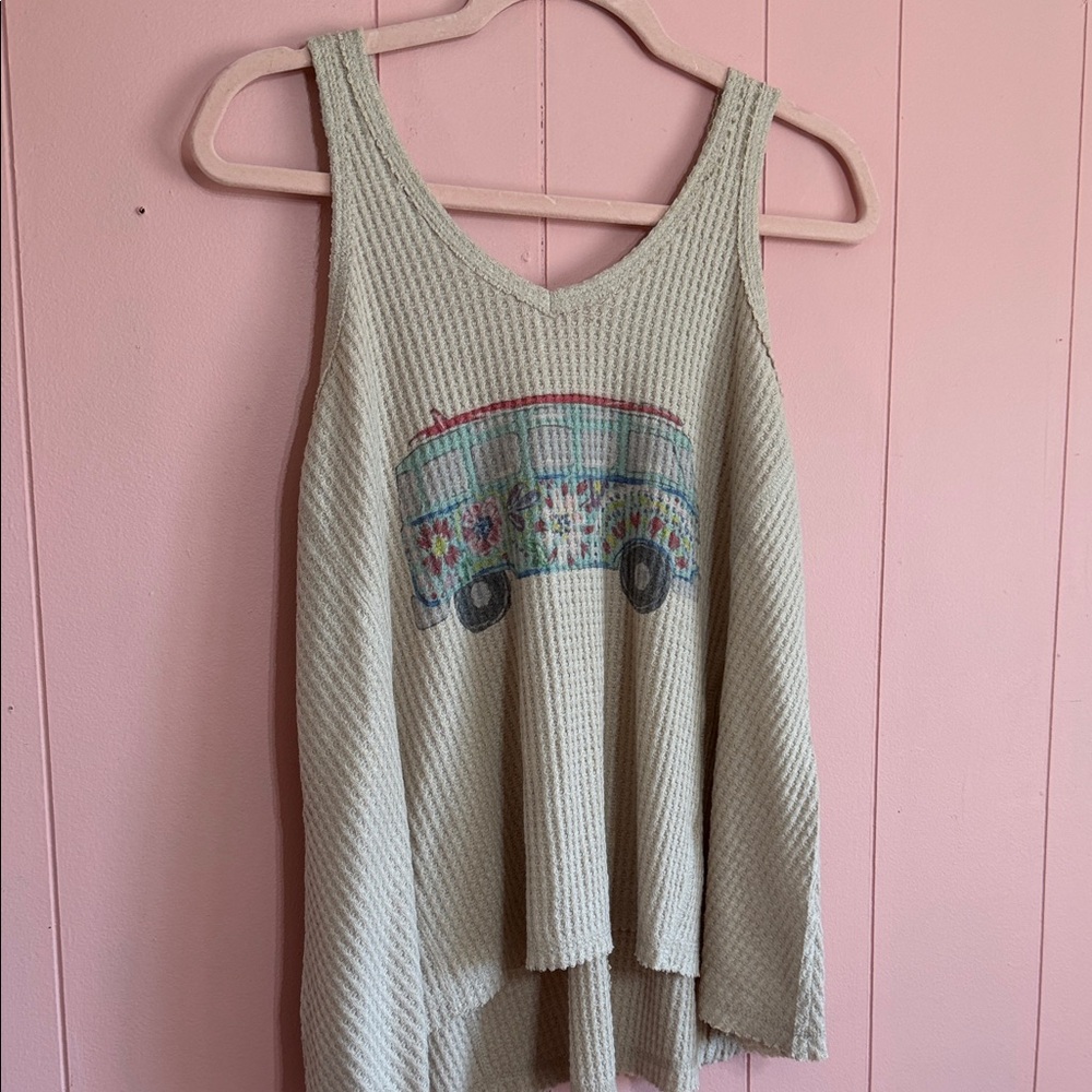 Judith March Cream Tank Top with Colorful Bus Design